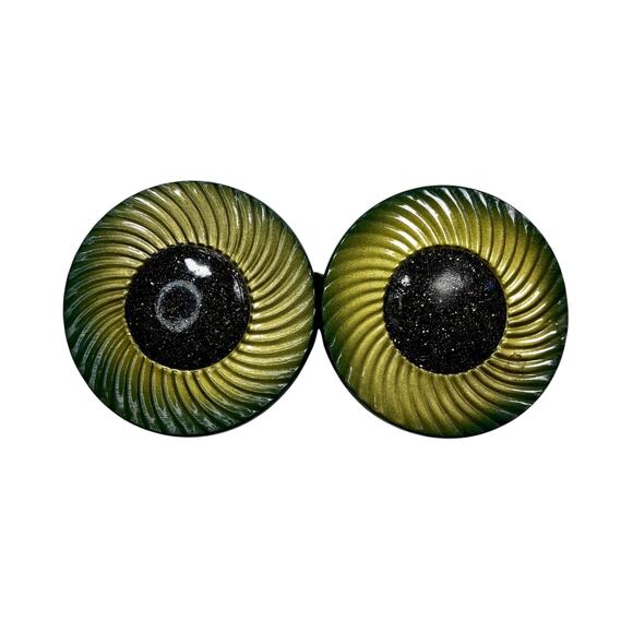 Antique 1930s Art Deco Belt Buckle Green Gold Ribbed Sewing Notions Plastic main image 7